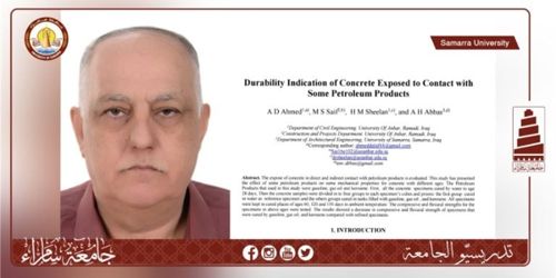 الأستاذ عباس هادي يدرس ديمومة المؤشرات الخرسانة وتماسها مع بعض المنتجات النفطية
